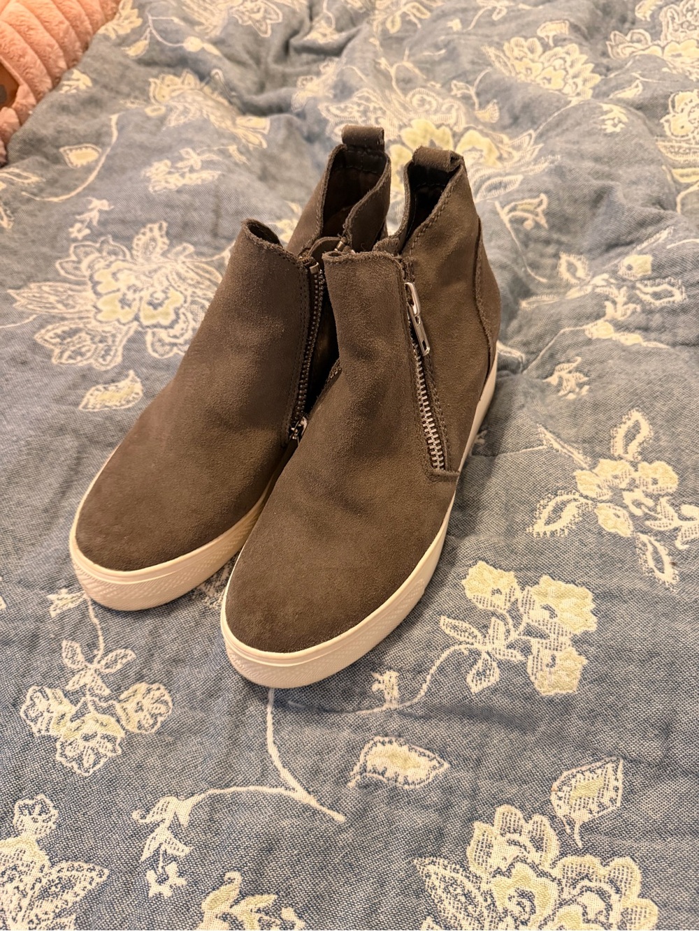 Steve Madden Olive Suede Wedge Sneakers with White Sole